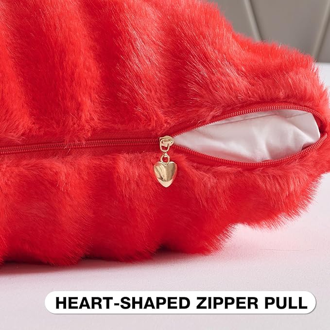 FUTEI Red Decorative Throw Pillow Covers 22x22 Inch Set of 2,Soft Fluffy Faux Mink Fur Dyeing Striped Textured Cushion Case,Modern Home Decor for Couch Bed Living Room