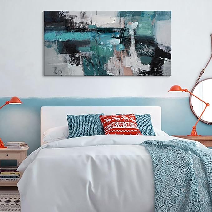 Large Elegant and Modern Painting Wall Art Abstract Picture for Living Room Gray Background Home Bedroom Decoration Green Framed Artwork Decor 24X48IN