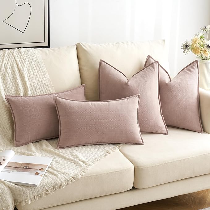 MIULEE Pack of 2 Blush Pink Decorative Pillow Covers 18x18 Inch Soft Chenille Luxurious Couch Throw Pillows Farmhouse Cushion Covers with Elegant Design for Sofa Bedroom Living Room Home Decor