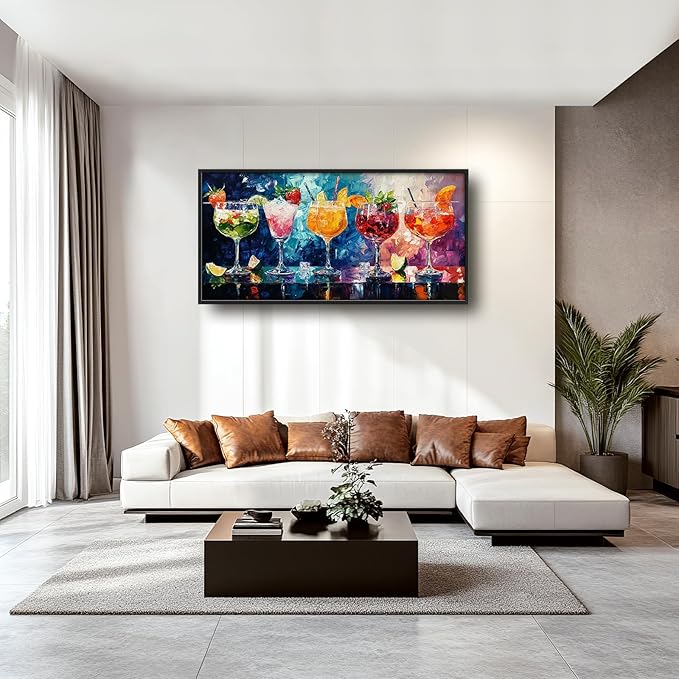 Olivine Large Wall Art, Cocktail Pictures Wall Decor, Colorful Cocktail Paintings, Liquor Canvas Prints, Framed Artwork for Bar Bathroom Bedroom Living Room Office Home Decoration 60"x30"
