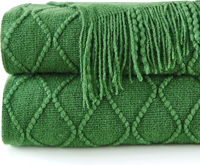 inhand Green Christmas Throw Blanket for Couch and Bed, Birthday Gifts for Women Teen Girl Friend Home Decor Knitted Twin Size Blanket, Outdoor Lightweight Farmhouse Warm Woven Decorative, 60"x80"