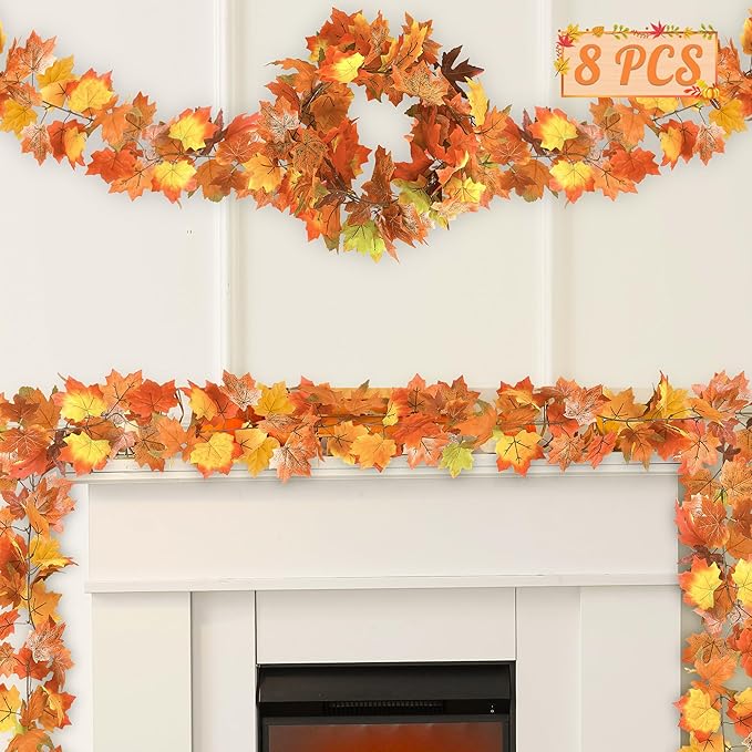 8 Pack Fall Garland Maple Leaf Clearance, Helifall1-8