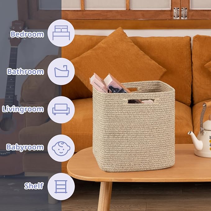 OIAHOMY Storage Cubes, 11 Inch Cube Organizer, Collapsible Storage Bins, Baskets for Organizing, Bins for Shelves-Brown, 2-PACK