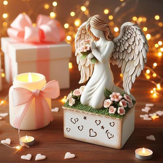 Angelic Embrace - Resin Angel Figurine with Bouquet and Heart Accents Decorative Base - A Gift to Express Unwavering Love, Remembrance, Sympathy, Comfort Healing for Women Girls (Angel)