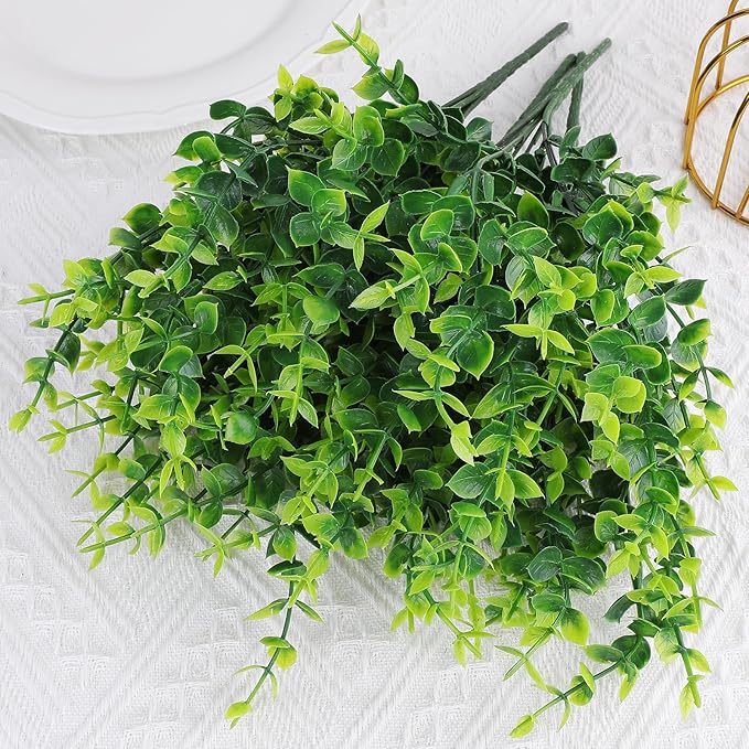 AGIRL 24 Bundles Fake Plants Greenery Stems,Artificial Plants for Outdoor,No Fade Faux Plastic Plants for Hanging Indoor,St Patricks Day Decoration Garden Porch Window Box Home Wedding Farmhouse