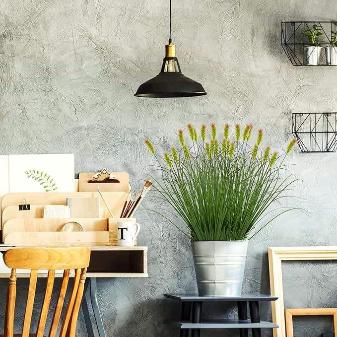 Artificial Grass Plants Outdoor 24 Bunches Fake Onion Grasses with Plush Fake Shrubs Plant Flowers Faux Greenery Wheat Sea Grass for Outside Garden Indoor House Home Office Room Décor (Green & Red）