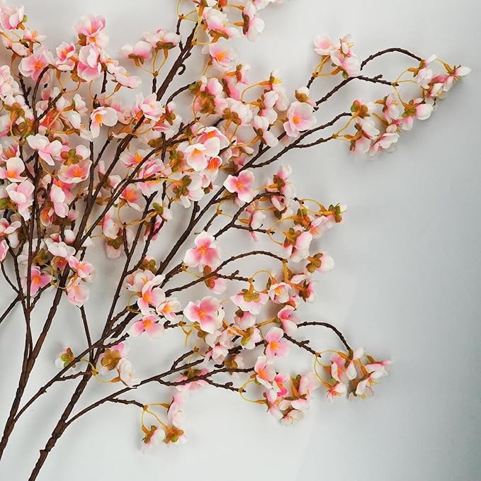 Uieke Silk Cherry Blossom Branches, 40.5in Artificial Cherry Blossom Flowers Long Stems Fake Flowers Vase Arrangements for Wedding Home Japanese Decor, Set of 8, Pink