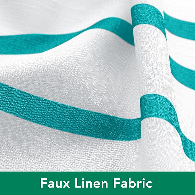 Biscaynebay Extra Long Textured Fabric Shower Curtain 72 W x 84 L, Turquoise Striped Printed Linen Modern Hotel Luxury Quality Cloth Bathroom Curtains Machine Washable