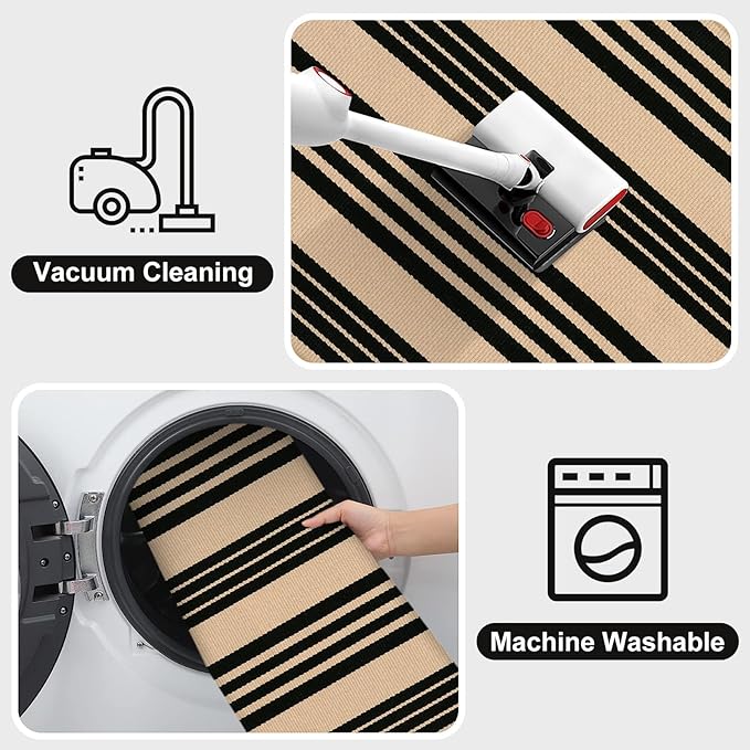 OJIA Fall Front Door Mat Outdoor 24''x35'' Washable Front Door Rug Entry Rug Indoor Outdoor Rugs Halloween Doormat Cotton Woven Striped Small Area Rugs for Porch/Bathroom/Farmhouse/Home Entrance