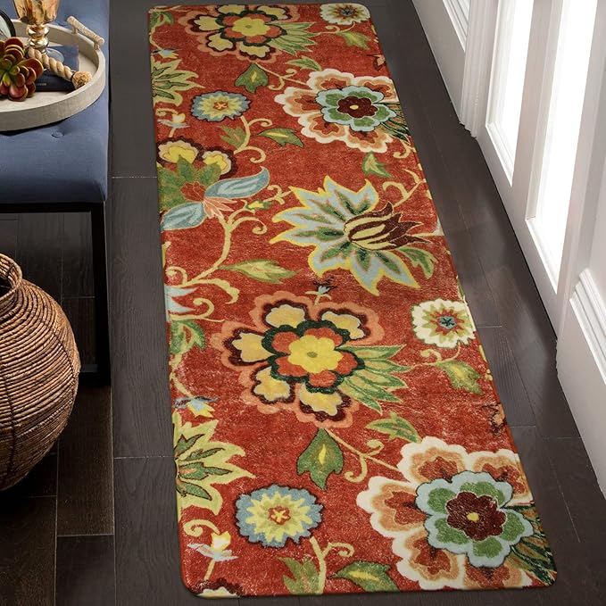Lahome Floral 2x6 Kitchen Runner Rug, Washable Hallway Runner, Vintage Soft Non-Slip Carpet for Entryway Laundry Living Room (2'x6', Red)