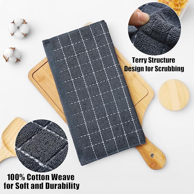 Homaxy 100% Cotton Terry Kitchen Dish Cloths, Ultra Soft and Absorbent Dish Towels for Kitchen, Suitable for Drying and Washing Dishes, 6 Pack, 12 x 12 Inches, Dark Grey