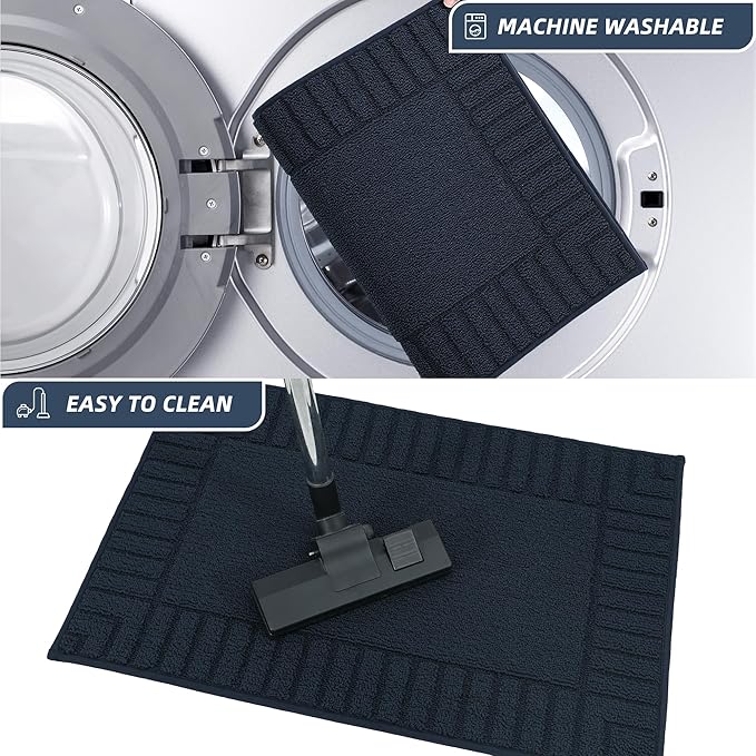 BEQHAUSE-Kitchen-Rugs-Washable-Kitchen-Mats-for-Floor Non-Slip Kitchen Mats Set of 2 Absorbent Kitchen Runner Navy Blue with TPR Backing 24x35inch/24x60inch