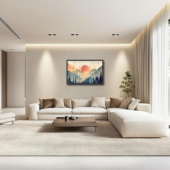 Framed Large Cabin Mountain Wall Art for Living Room, Oversized Rustic Forest Wall Decor, Rustic Nature Landscape Canvas Painting Sunset Pictures Home Decoration for Bedroom Office 36"x24"