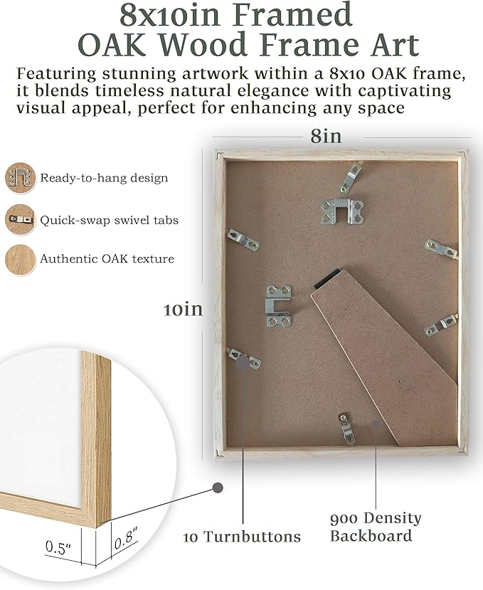 UPWOIGH 8x10 Oak Wood Picture Frame - Minimalist 8x10 Poster Frame, 8"x10" Picture Frame Wood, Natural Solid Wooden Picture Frames for Wall Art Photo and Prints (Set of 3)