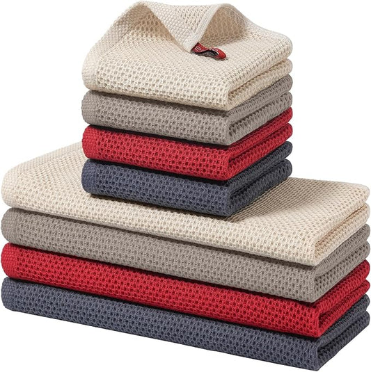 Homaxy 100% Cotton Kitchen Towels and Dishcloths Set, 12 x 12 Inches and 13 x 28 Inches, Set of 8 Bulk Kitchen Towels Set, Ultra Soft Absorbent Dish Cloths for Washing Dishes, Mixed Color