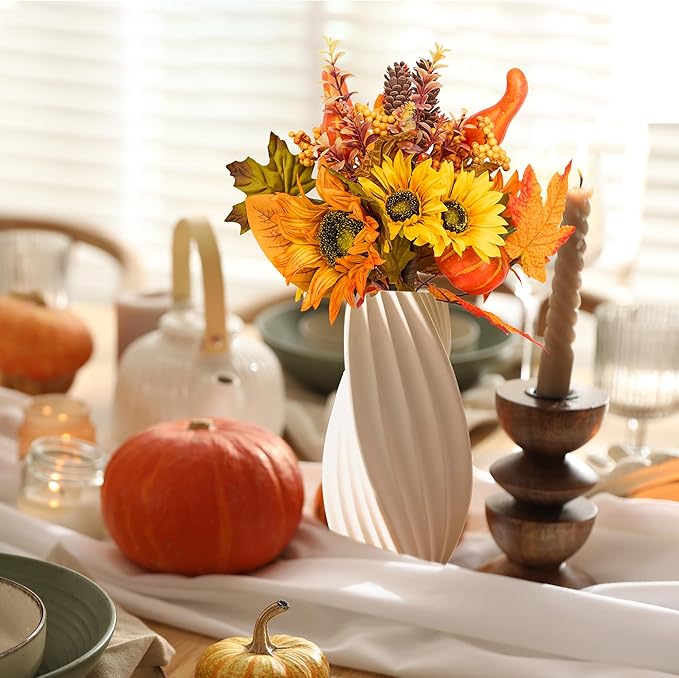 GENMOUS Fall Decor- 2Pcs Artificial Fall Flowers, Fall Picks Floral Arrangements Sunflower Pumpkin Autumn Decor Centerpieces Faux Flowers Maple Leaf Party Bridal Wedding Home Thanksgiving Decorations
