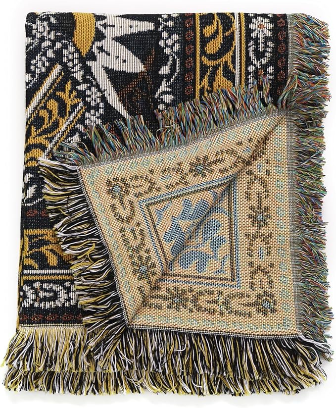 Boho Throw Blanket Reversible Cotton Bohemian Tapestry Hippie Room Decor Double Sided (The Block 50"x60")