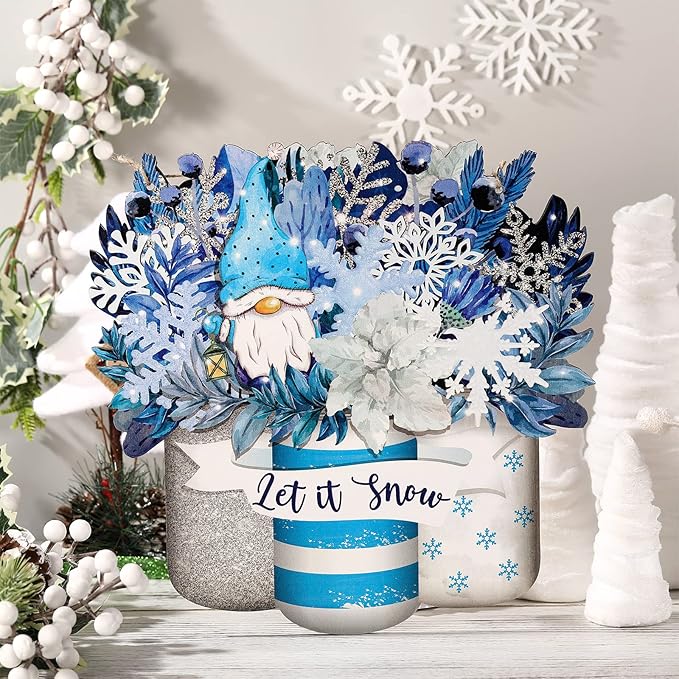 Spiareal Winter Welcome Sign Wood Blue Mason Jar Front Door Decor Winter Wooden Hanging Wreath Outdoor Front Door Decorations for Farmhouse Porch Decoration (Blue Mason Jar Style)