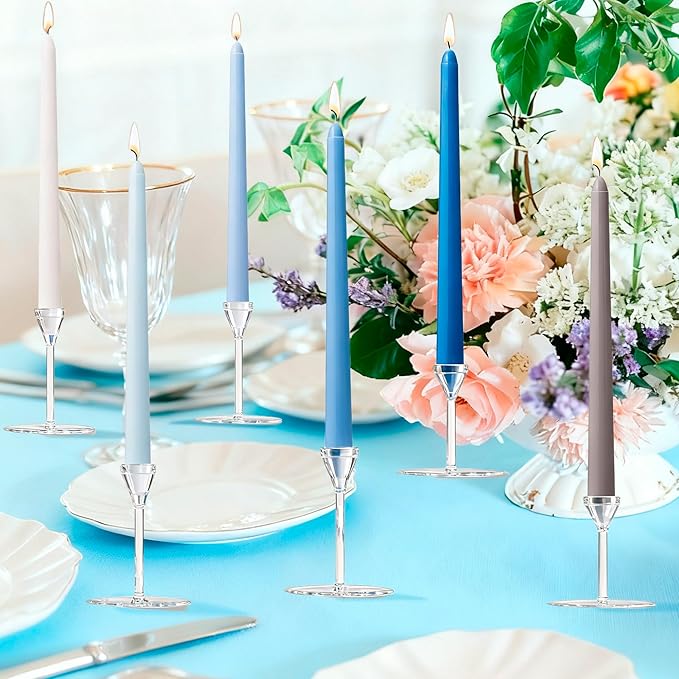 6Pcs Blue Taper Candles,10 Inch Gradient Color Blue Candle Sticks,Unscented Dripless Taper Candlesticks for Romantic Ocean Themed Wedding Party Kitchen Home Dinning Decor
