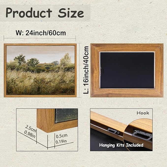 KBKBART Framed Canvas Wall Art, Vintage Meadow Landscape Wall Art Prints, Retro Country Wildflower Field Farmhouse Wall Decor Ready To Hang for Bedroom, Bathroom, Living Room, Kitchen, Vintage Room