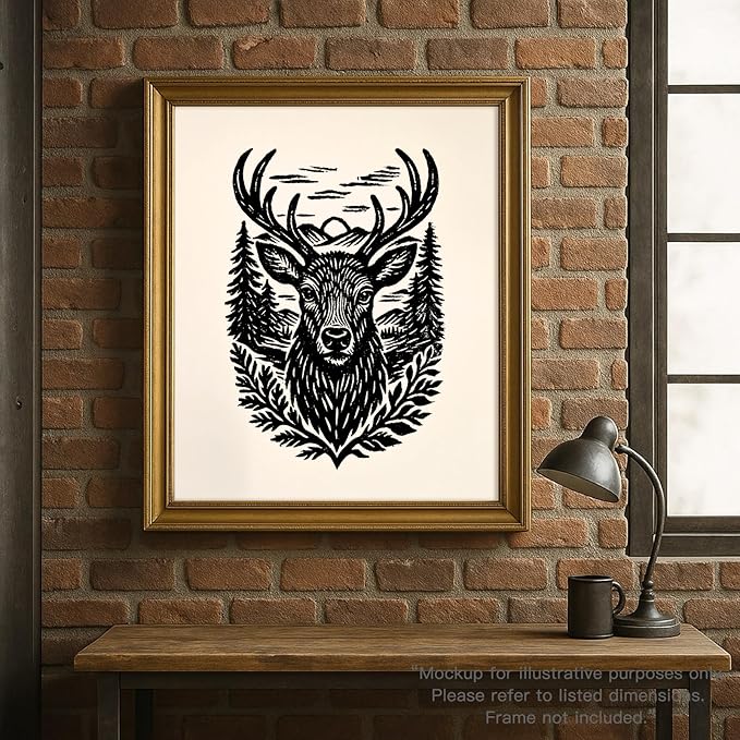 Caelumis Vintage Wall Art Decor Prints Black And White Pictures Posters For Farmhouse Living Bedroom Bathroom Room kitchen Handmade Unframed (Deer 12x16in)