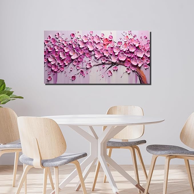 Zoyotago Pink Tree of Life Wall Art for Living Room Flower Picture for Bedroom Office Girls' Room Decor Modern Artwork Canvas Prints 24"x48"
