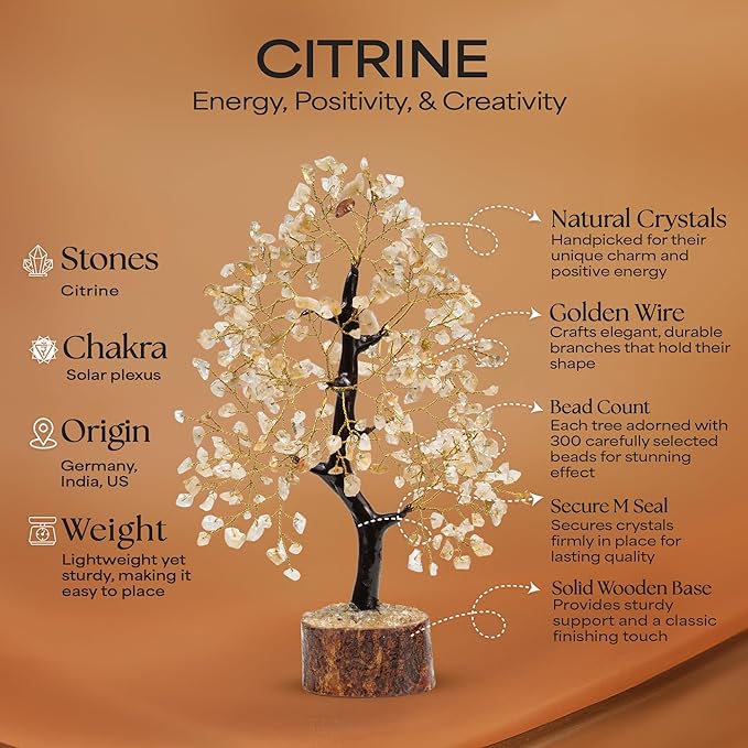 Citrine Crystal Tree, Money Tree for Wealth and Luck, Yoga Meditation and Home Decor - Shelf Decor Accents, Living Room Bedroom Office Decoration, Bookshelf Decor, Knick knacks, Buddha Statue