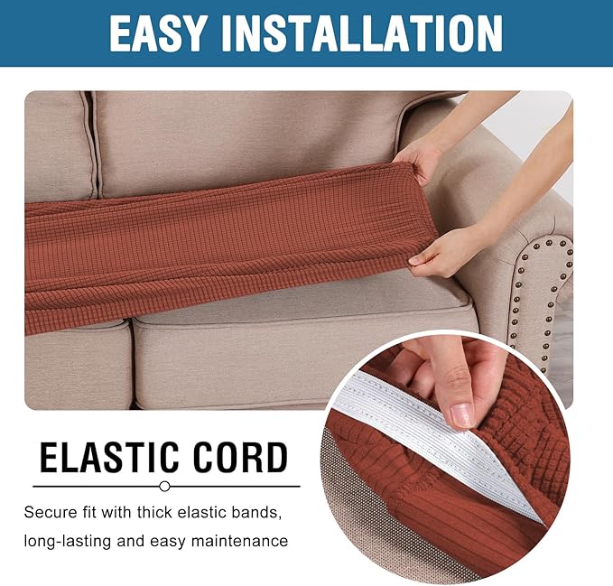 H.VERSAILTEX Super Stretch Individual Seat Cushion Covers Sofa Covers Couch Cushion Covers Slipcover Sets Thick Jacquard Textured Twill Fabric (1 Piece Sofa Cushion Cover, Rust)