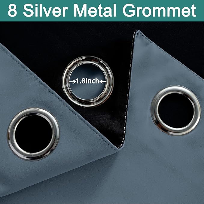 Yakamok 100% Blackout Lined Panels, Room Darkening Thermal Insulated Blackout Curtains for Bedroom, Heat Blocking Drapes for Living Room(52Wx54L, Stone Blue, 2 Panels)