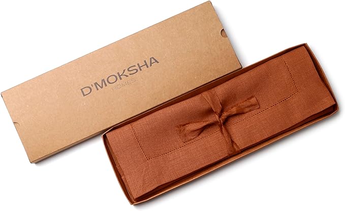 D'Moksha Homes Rust Linen Placemats Set of 4 - Classic Hemstitch Placemats 14 x 19 Inch - 100% Pure Linen Table Mats for Fall, Halloween - Handcrafted and Machine Washable