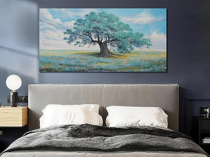 Ardemy Landscape Wall Art Canvas for Living Room Green Teal Tree Scenery Painting Bedroom Nature Picture Artwork Framed Bathroom Dining Room Kitchen Home Office Wall Decor, Large 40"x20"