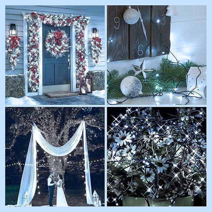 Upgraded 165FT 500 LED Christmas Outdoor Decoration Lights & Indoor, Memory Function & Timer & 8 Modes, Green Wire Waterproof String Lights for Christmas Tree Holiday Party Garden Decor (Cool White)