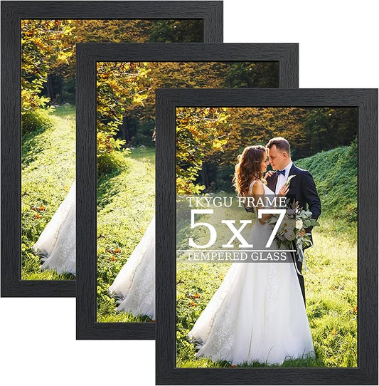 5x7 Picture Frames Black, Made of Real Glass for 5x7 Wooden Frames Set of 3,Poster/Art Frames,Wall Hanging/Tabletop Display Gallery Family Wedding Memorial Pic Frame Gift
