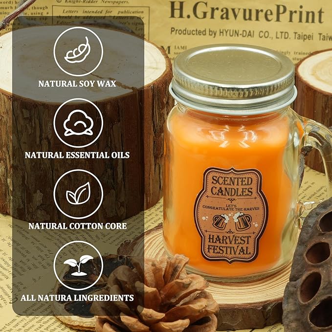 Harvest Festival Scented Candle - Pumpkin Spice & Apple Cinnamon in Glass Beer Mugs (2x120g) | Fall Home Fragrance & Seasonal Decor, Aromatherapy Candles Gifts for Men and Women