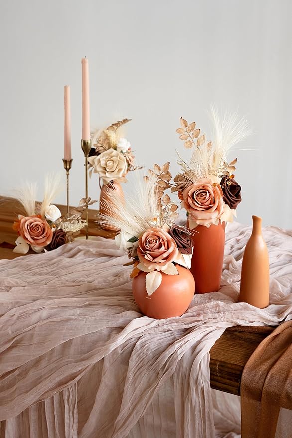 Ling's Moment 10Ft x 35" Wide Warm Sand Gauze Semi-Sheer Table Runner Cheesecloth Tablecloth for Wedding Party Bridal Shower Boho Table Decor