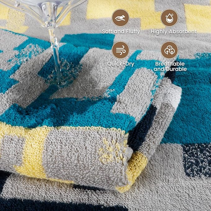 SEMAXE 4-Pack Luxury Bath Towels for Bathroom, 100% Cotton, Soft, Absorbent, and Quick-Drying, 55"x27", Impression, Perfect for Hotels, Gyms, and Spas