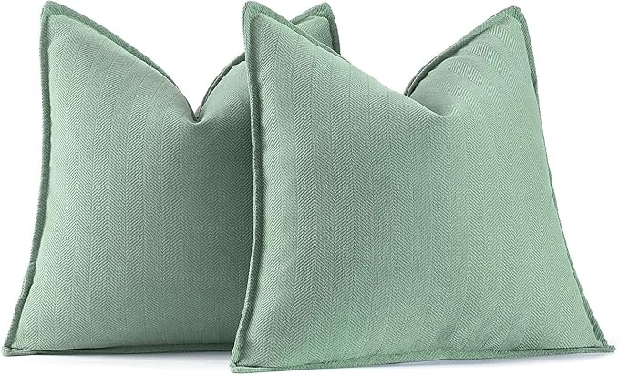 MIULEE Pack of 2 Greyish Green Decorative Pillow Covers 18x18 Inch Soft Chenille Luxurious Couch Throw Pillows Farmhouse Cushion Covers with Elegant Design for Sofa Bedroom Living Room Home Decor