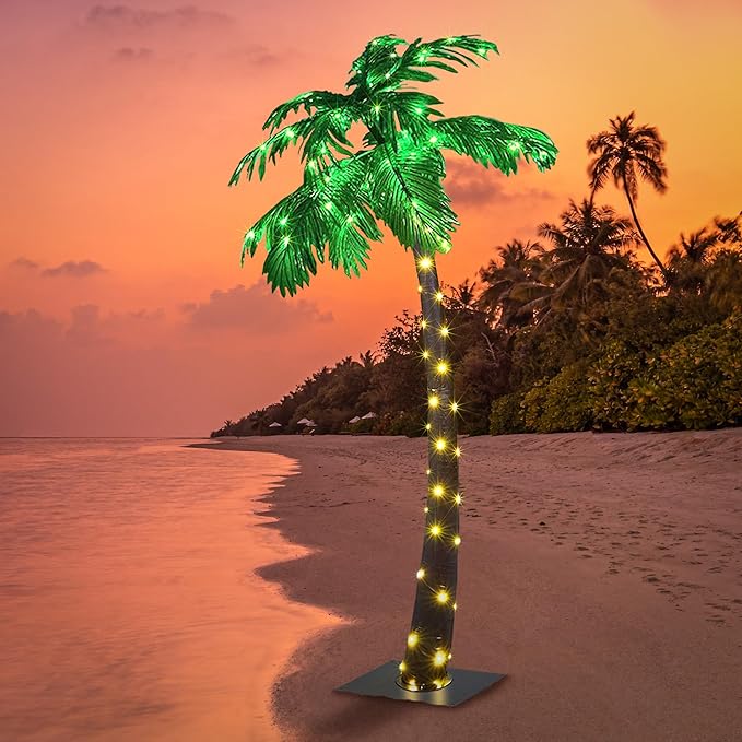 Lightshare 5FT Solar Gorgeous Palm Tree Artificial Lighted Palm Tree, 56LED Lights, Decoration for Office, Home, Party, Christmas, Nativity, Outside Patio