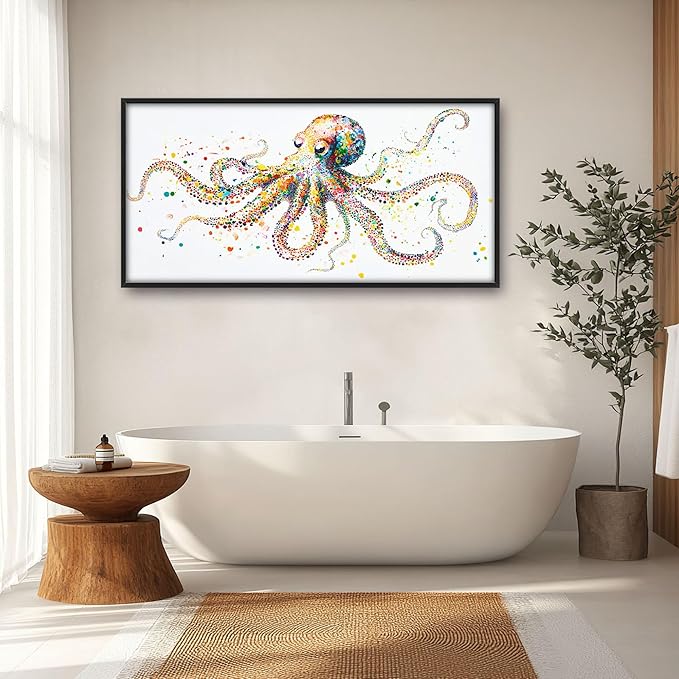 Octopus Large Wall Art for Living Room Framed, Octopus Wall Decor Pictures, Colorful Ocean Animal Canvas Print Painting, Aesthetic Artwork Bedroom Office Home Decor 60"x30"
