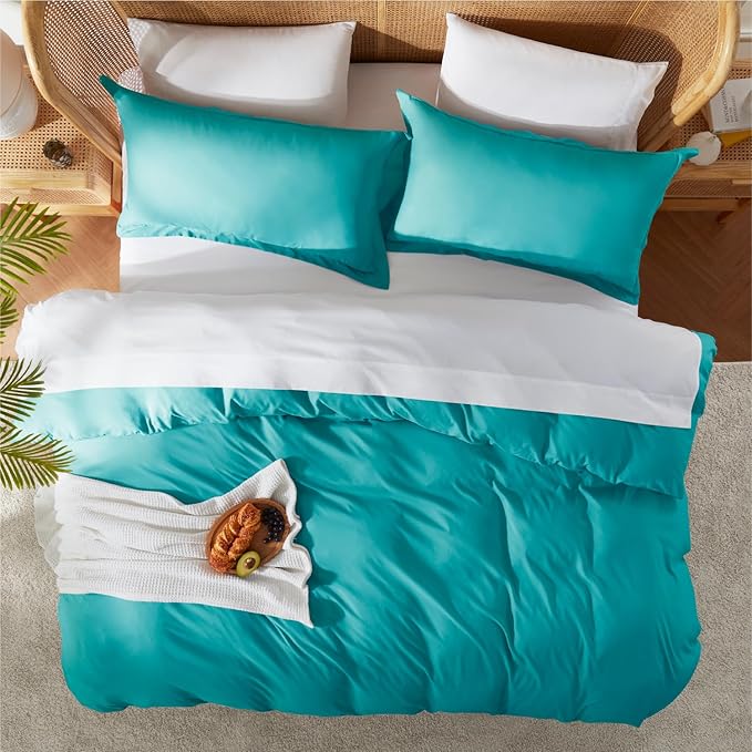 Nestl Teal Duvet Cover Full Size - Soft Double Brushed Full Size Duvet Cover Set, 3 Piece, with Button Closure, 1 Duvet Cover 80x90 inches and 2 Pillow Shams