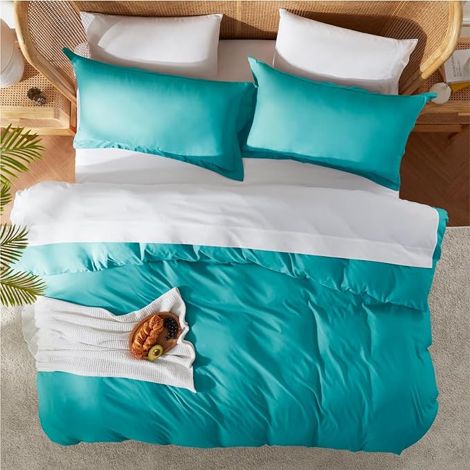 Nestl Teal Duvet Cover King Size - Soft Double Brushed King Duvet Cover Set, 3 Piece, with Button Closure, 1 Duvet Cover 104x90 inches and 2 Pillow Shams
