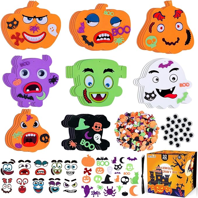 Max Fun Halloween Foam Stickers Set Halloween Crafts for Kids Bulk DIY Pumpkin Ghost Skull Decorations, 204PCS Party Favors Supplies