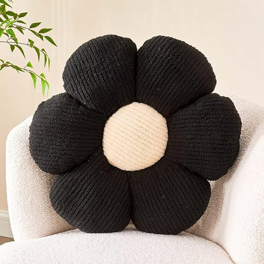 Flower Throw Pillow, Soft Black 19.6" Shaped Floor Pillow for Home Decor, Cute Aesthetic Plush Decorative Pillows for Bed, Sofa, Couch