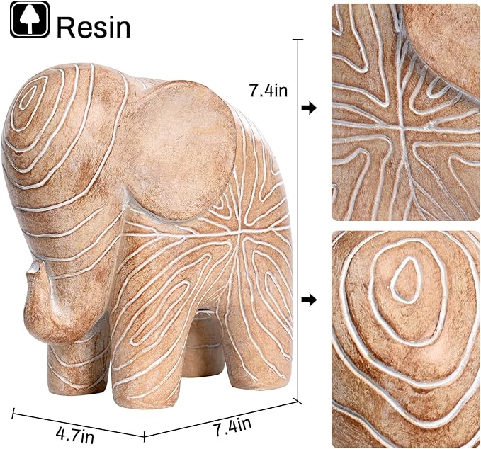 Elephant Statue, African Animal Decor, Wooden Elephant Gift for Women, Boho Decor for Living Room, Shelf, Office（1Pack, Big）