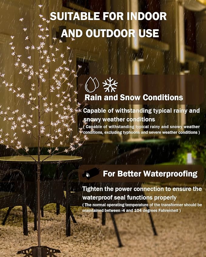 Lighted Cherry Blossom Tree Set 4ft, 5ft and 6ft with 144/184/240 Warm White LED Lights for Holiday Decor - Dimmable, UL Certified, Waterproof - Ideal for Indoor and Outdoor Decoration