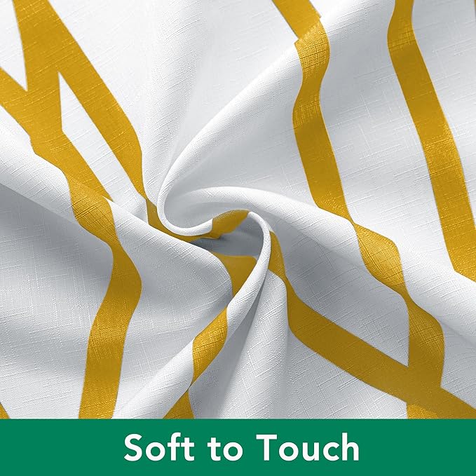 Biscaynebay Extra Long Textured Fabric Shower Curtain 72 Inch by 72 Inch, Gold Printed Striped Linen Modern Hotel Luxury Quality Cloth Bathroom Curtains Machine Washable