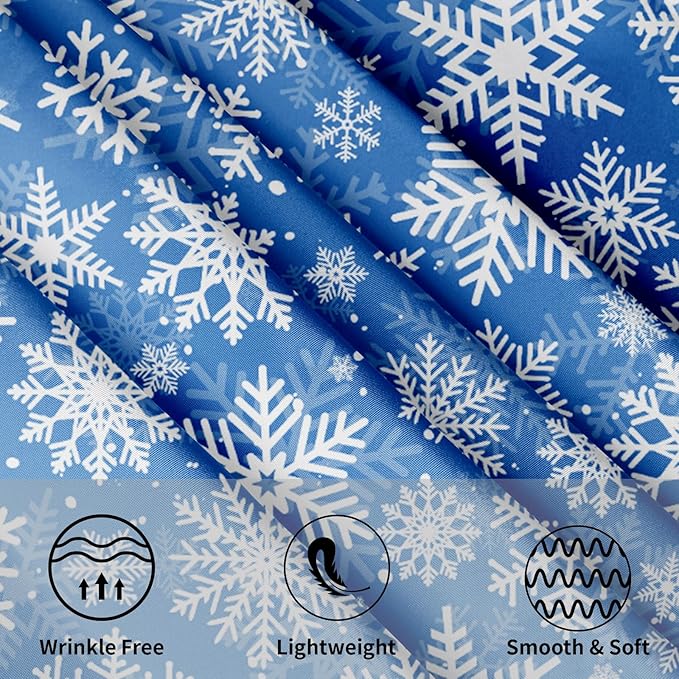 Winter Blue Snowflakes Round Tablecloth Blue and White Round Christmas Table Cover 60 Inch Washable Xmas Holiday Table Cloth for Home Kitchen Dining Room Patio Picnic Party Indoor Outdoor Decor