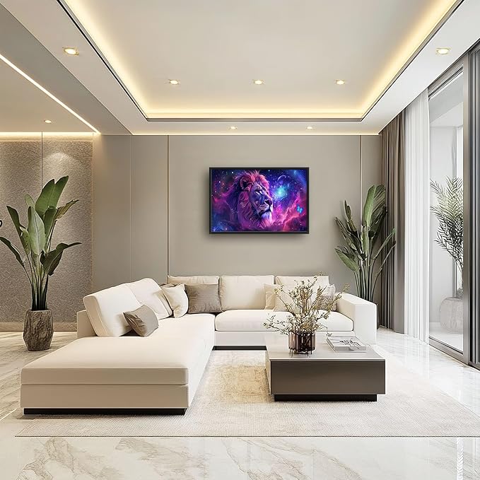 Flintis Large Lion Wall Art Colorful Lion Pictures Wall Decor Abstract Animal Canvas Painting Print Artwork Decoration Framed for Living Room Bathroom Master Bedroom Office Dining Room 36L x 24W