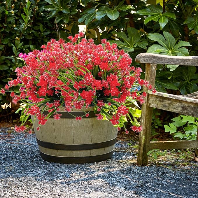 Artificial Flowers, 20 Bundles Outdoor Fake Flowers for Decoration UV Resistant Faux Plastic Plants Garden Porch Window Box Décor(Red)