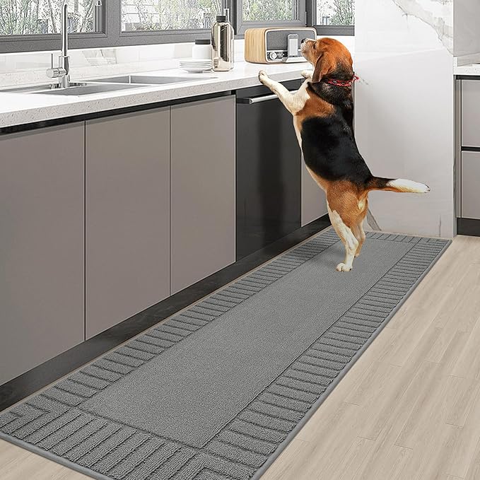 BEQHAUSE-Kitchen-Rugs-Washable-Kitchen-Mats-for-Floor Non-Slip Kitchen Mat Absorbent Kitchen Runner Rug with TPR Non Skid Backing,Grey, 24”x71”